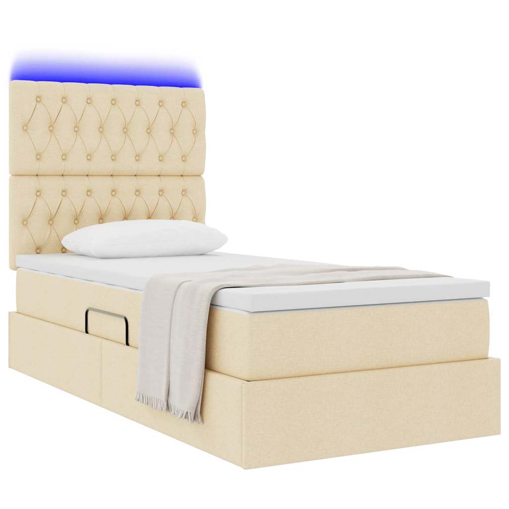 Lit de rangement LED avec matelas Crème 100 x 200 cm Tissu - XIOS