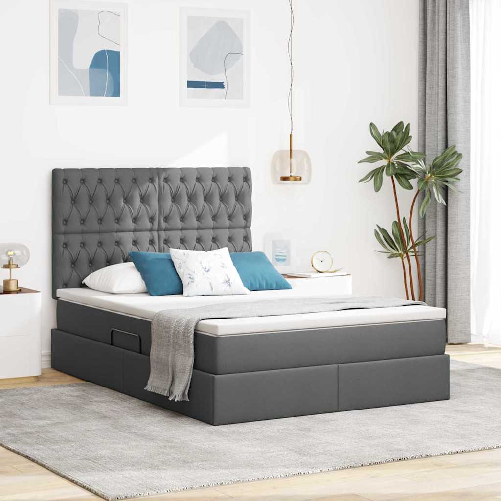 Lit avec rangement et LED Gris foncé 140 x 200 cm Polyester - XIOS