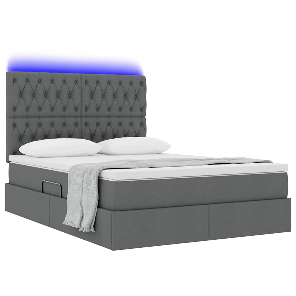 Lit avec rangement et LED Gris foncé 140 x 200 cm Polyester - XIOS