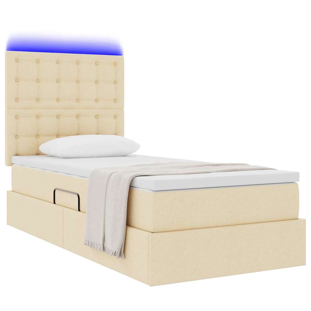 Lit de rangement LED avec matelas Crème 90 x 200 cm Tissu - XIOS