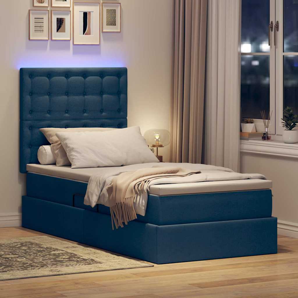 Lit de rangement LED avec matelas Bleu 90 x 200 cm Tissu - XIOS