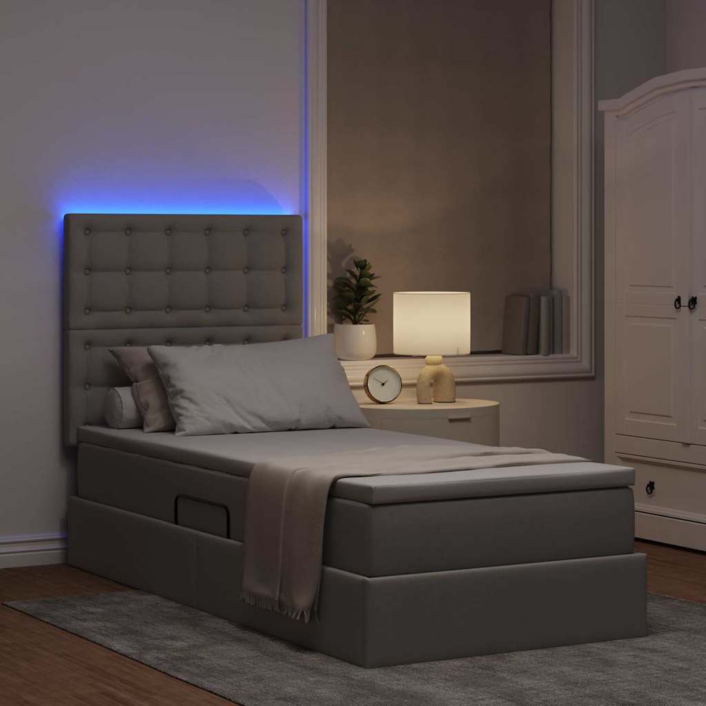 Lit de rangement LED avec matelas Taupe 100 x 200 cm Tissu - XIOS