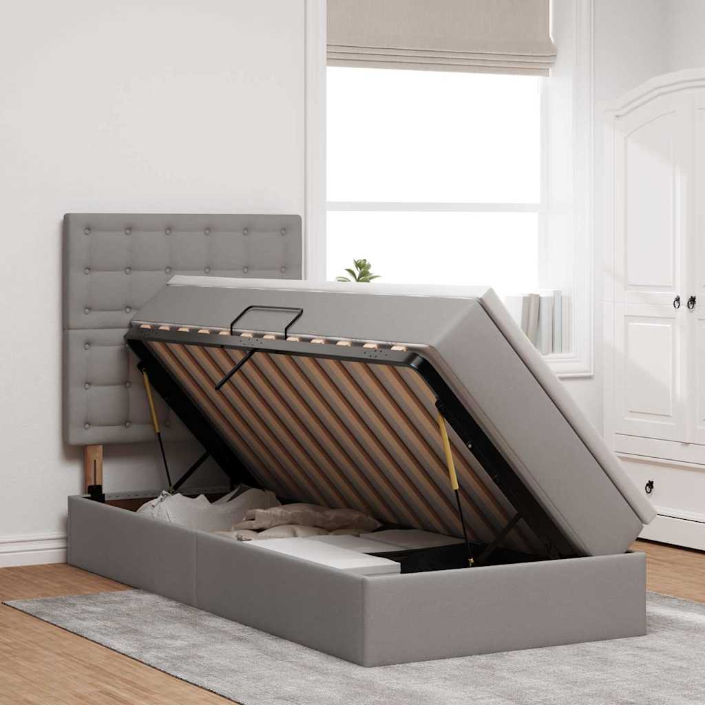 Lit de rangement LED avec matelas Taupe 100 x 200 cm Tissu - XIOS