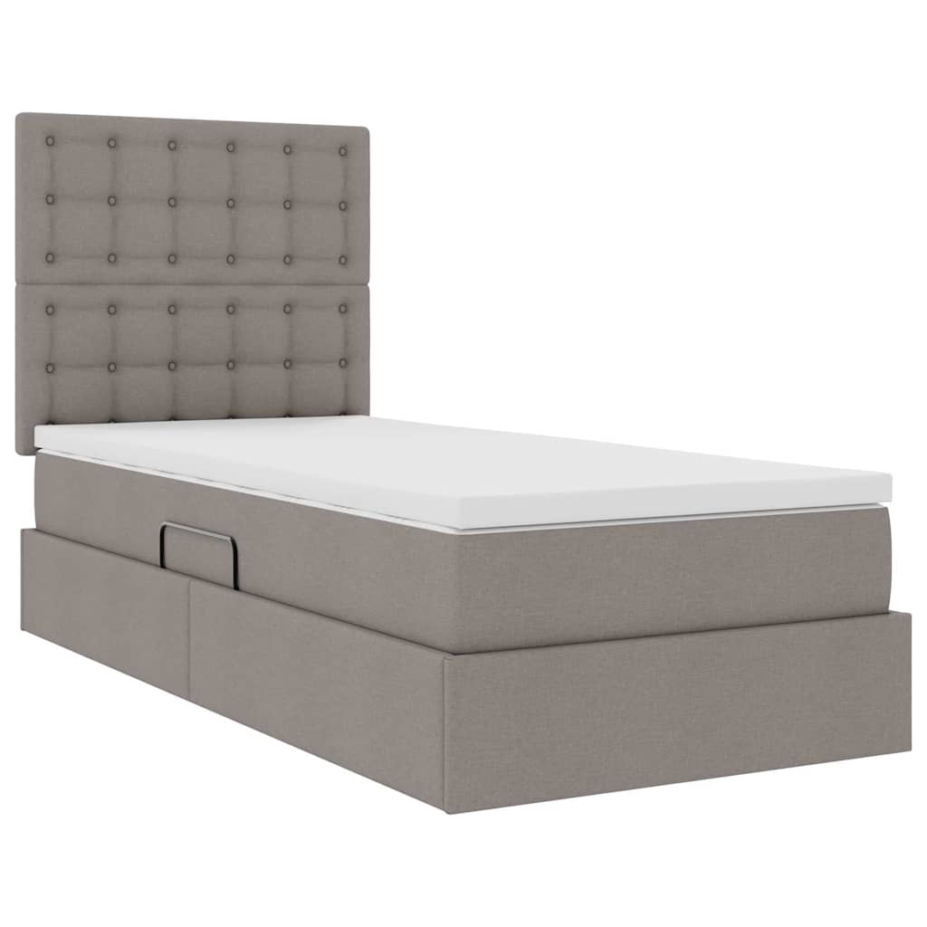 Lit de rangement LED avec matelas Taupe 100 x 200 cm Tissu - XIOS