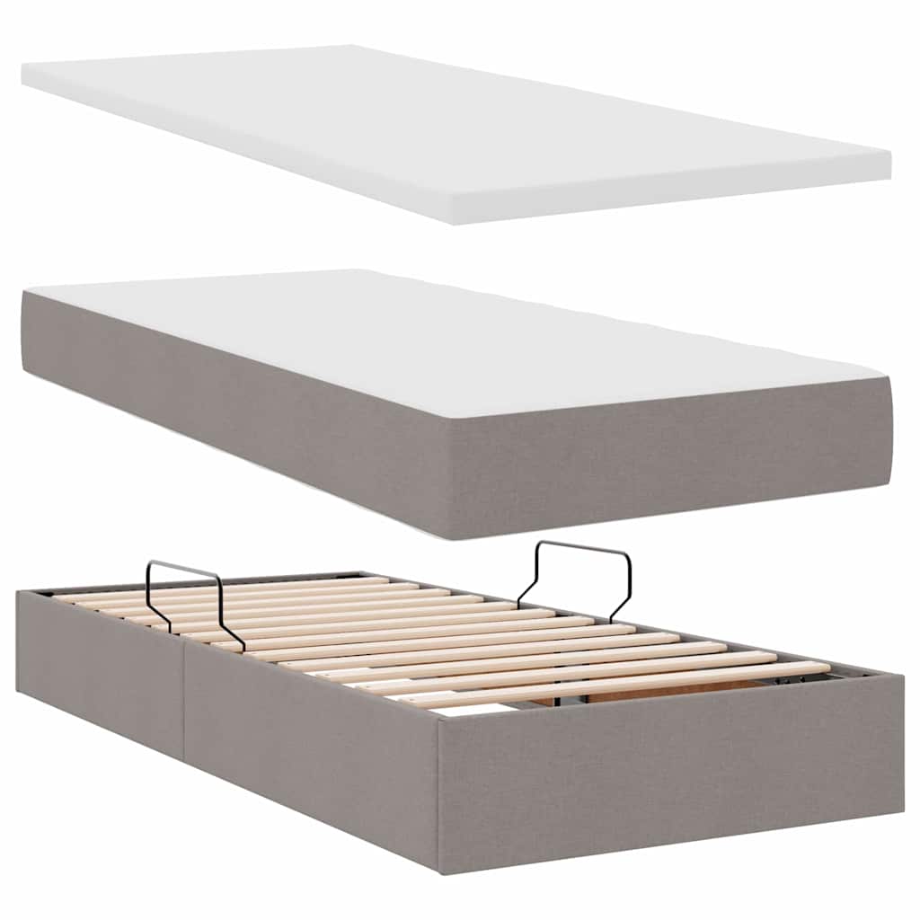 Lit de rangement LED avec matelas Taupe 100 x 200 cm Tissu - XIOS