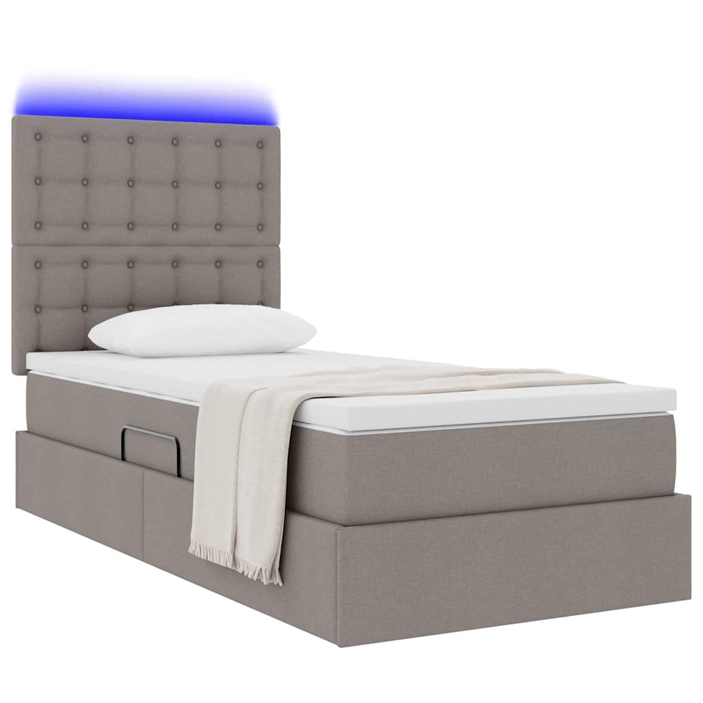 Lit de rangement LED avec matelas Taupe 100 x 200 cm Tissu - XIOS