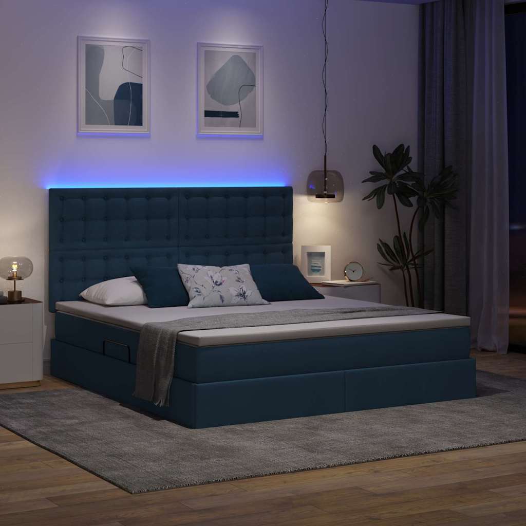 Lit avec rangement et LED avec LED Bleu 180 x 200 cm Polyester - XIOS