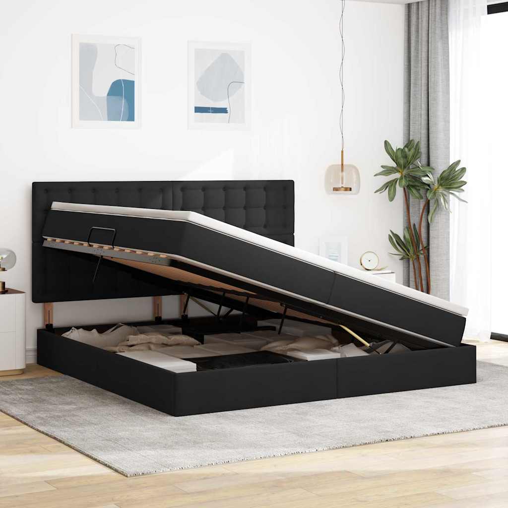 Lit avec rangement et LED avec LED Noir 200 x 200 cm Polyester - XIOS