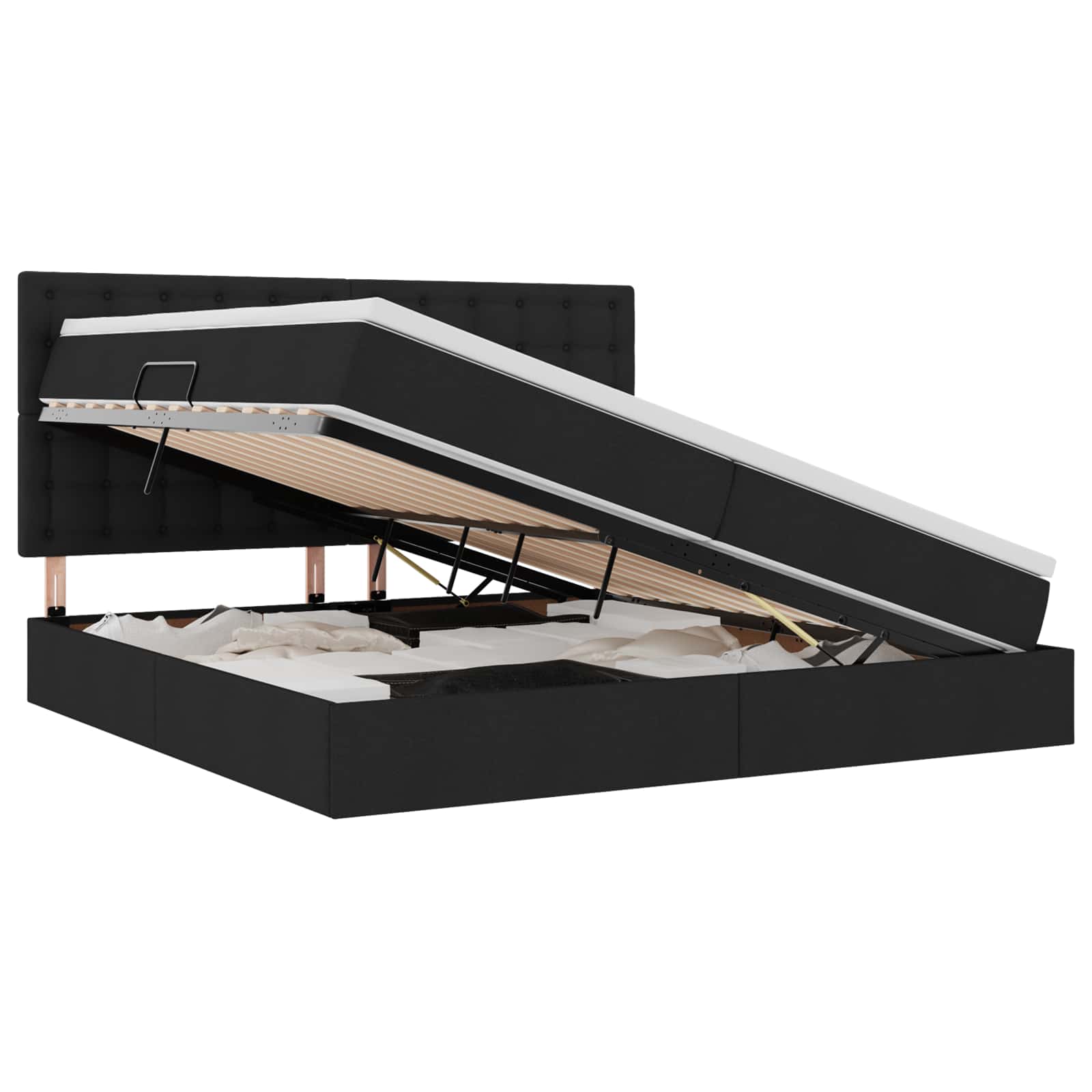 Lit avec rangement et LED avec LED Noir 200 x 200 cm Polyester - XIOS