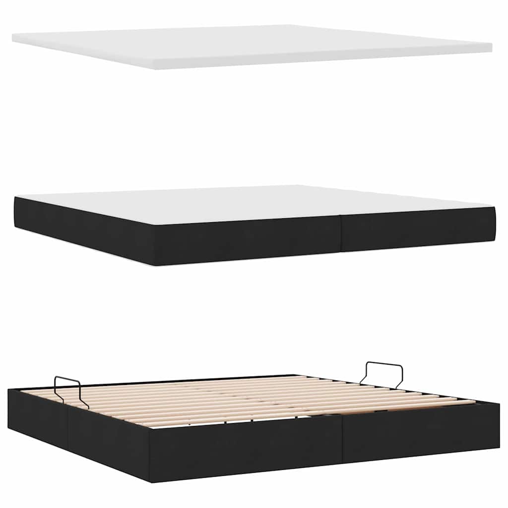 Lit avec rangement et LED avec LED Noir 200 x 200 cm Polyester - XIOS