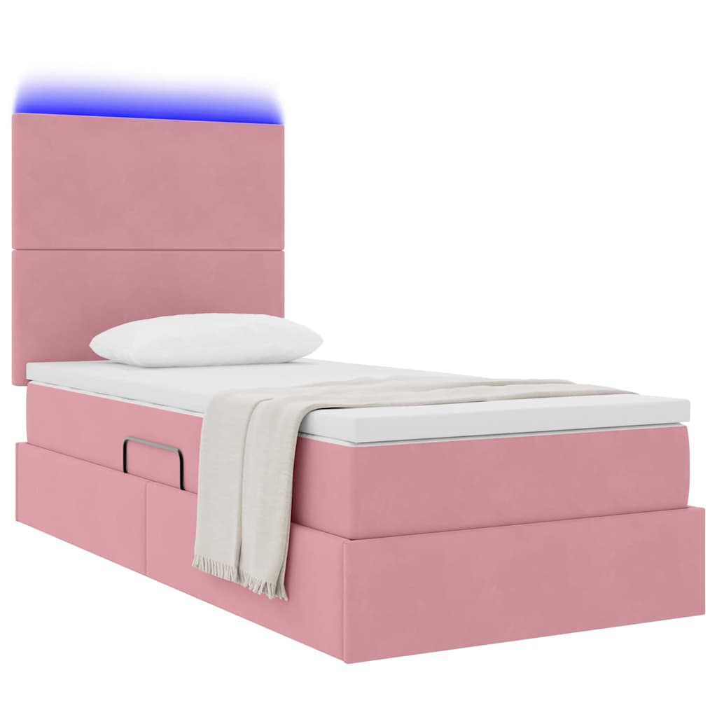 Lit de rangement LED avec matelas Rose 90 x 190 cm Velours