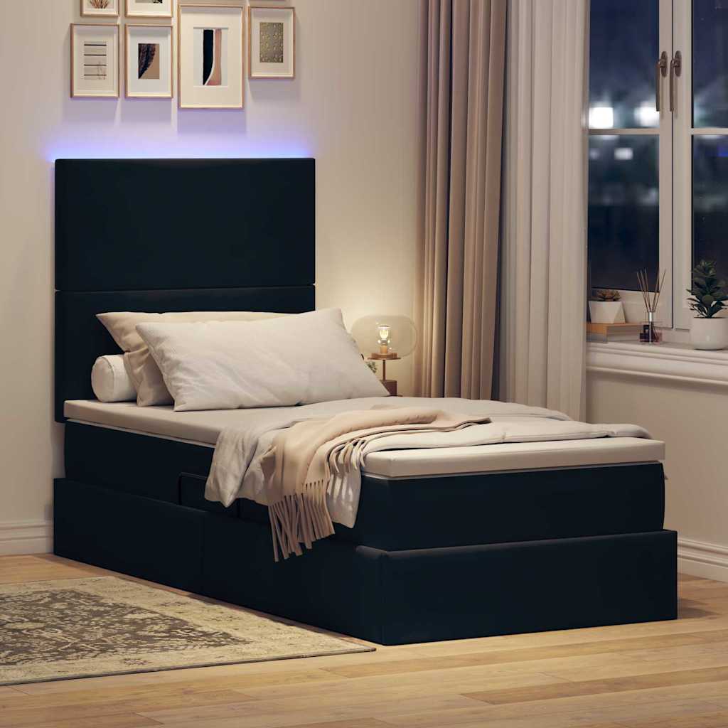 Lit de rangement LED avec matelas Noir 90 x 200 cm Velours