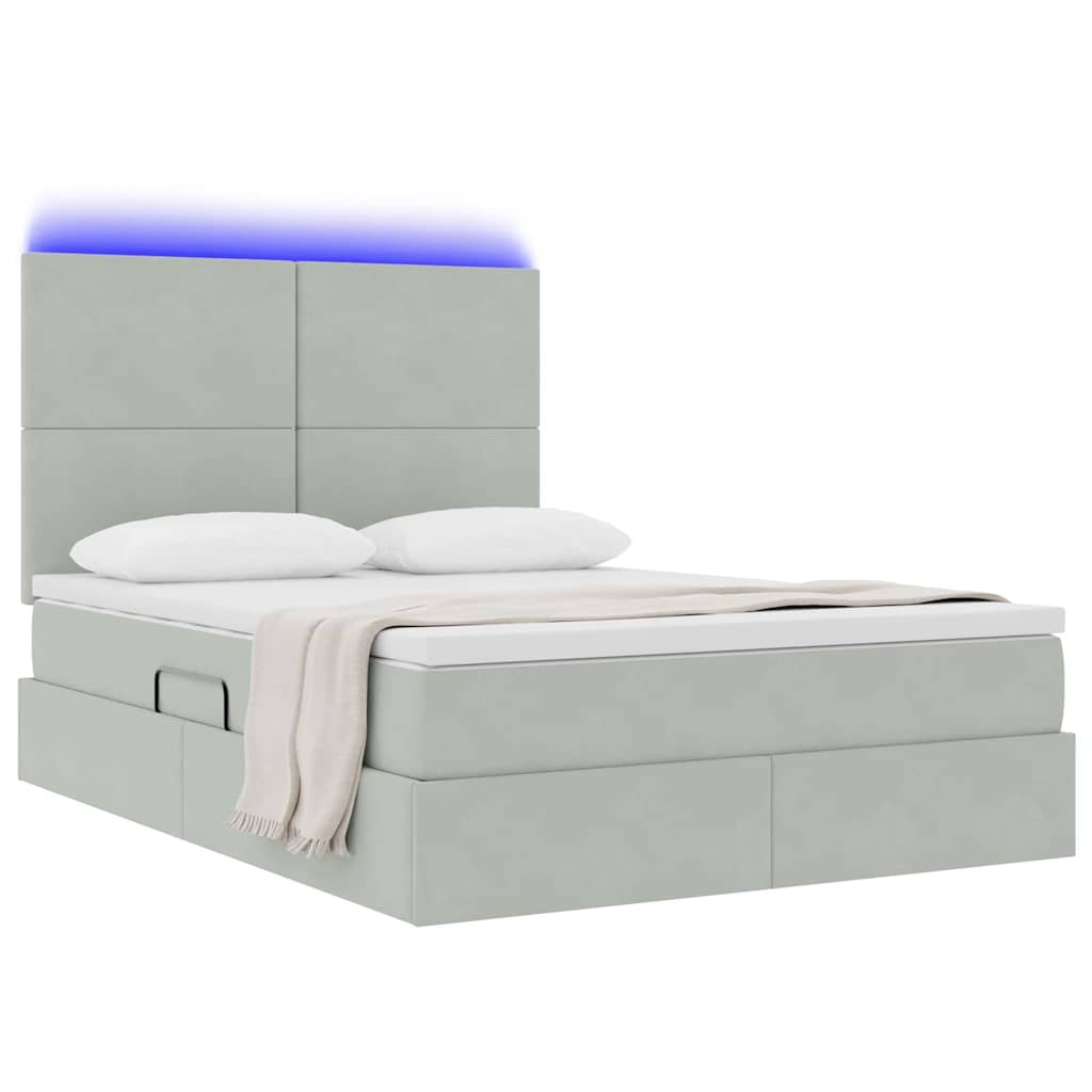 Lit avec rangement et LED Gris clair 140 x 190 cm Velours - XIOS
