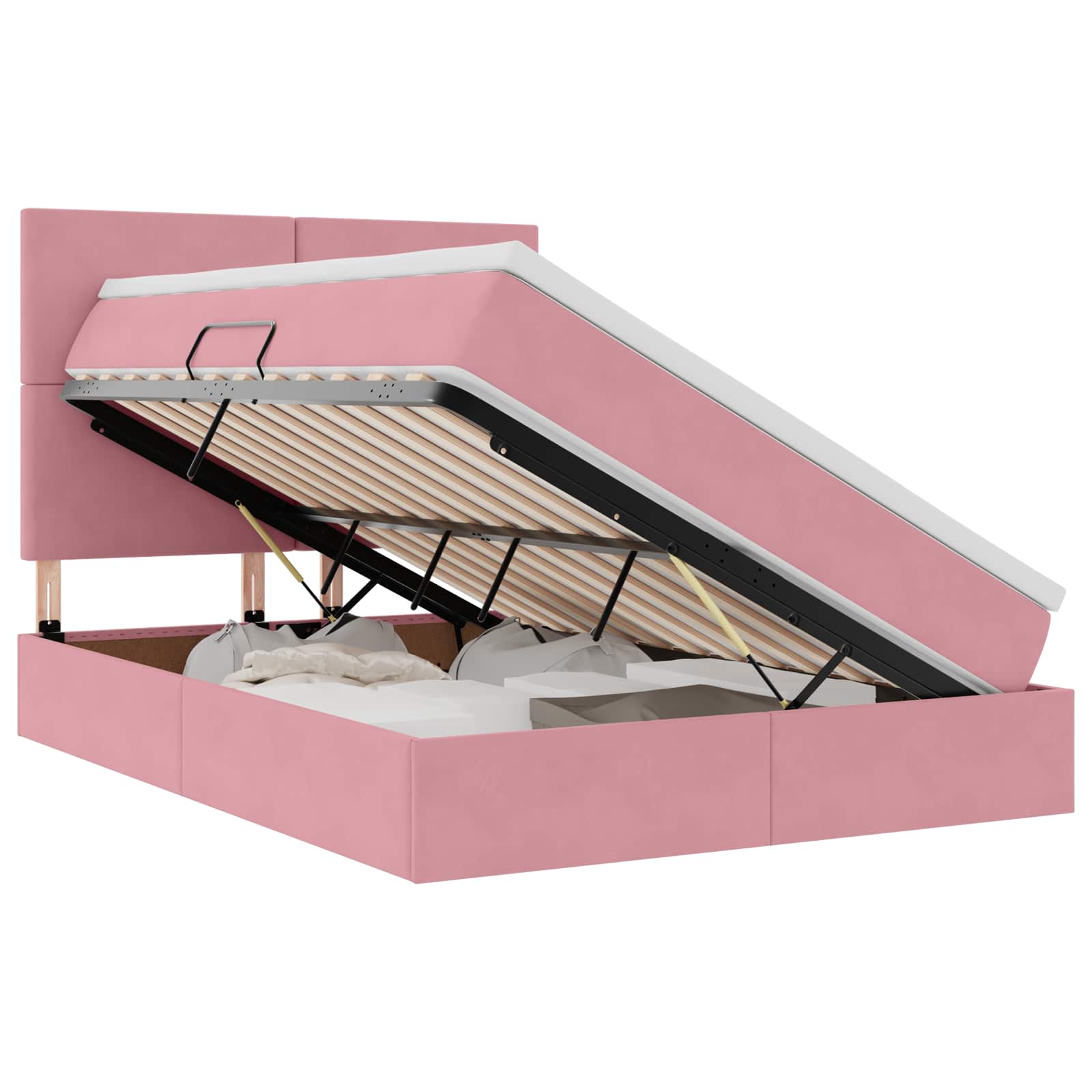 Lit avec rangement et LED avec LED Rose 140 x 190 cm Velours - XIOS