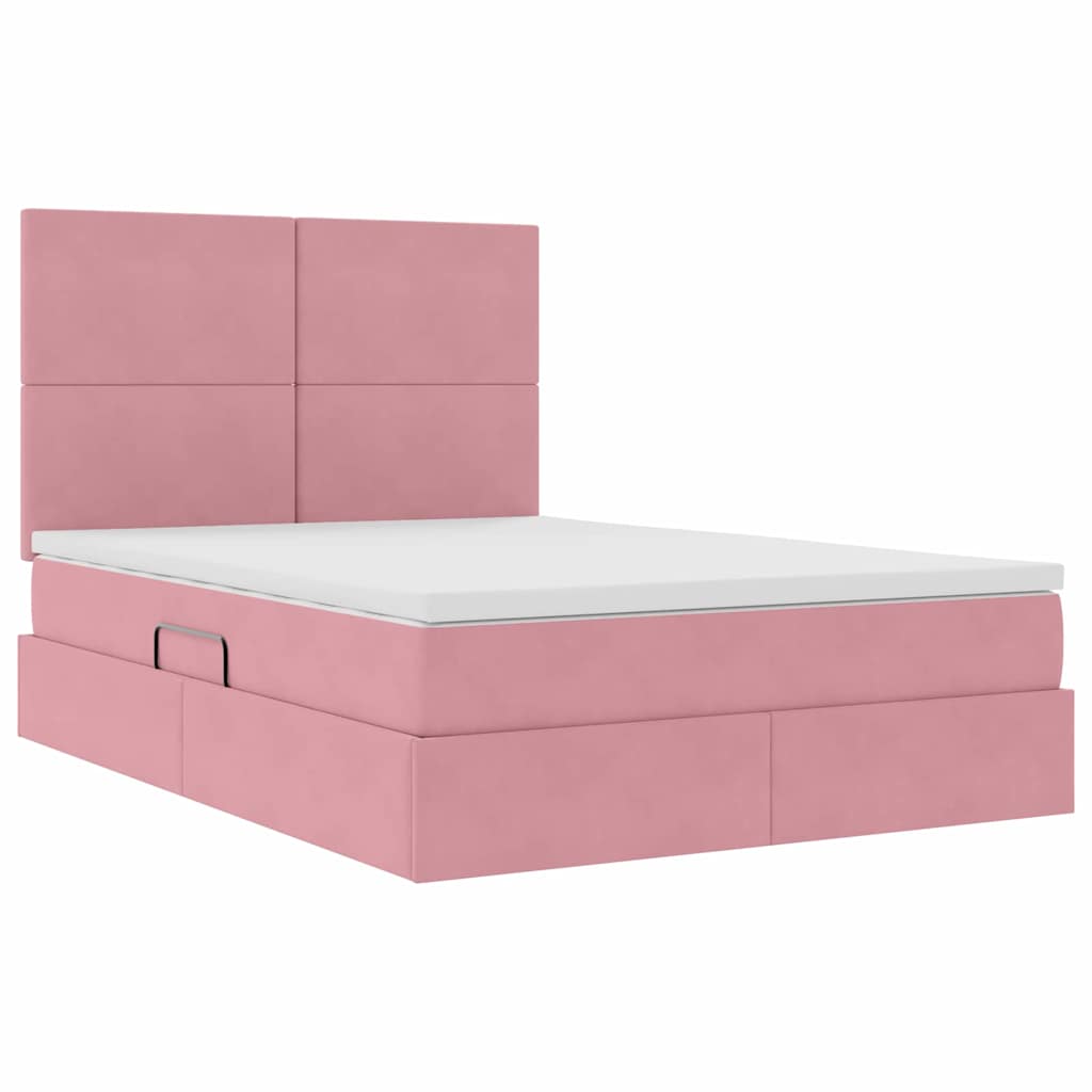 Lit avec rangement et LED avec LED Rose 140 x 190 cm Velours - XIOS