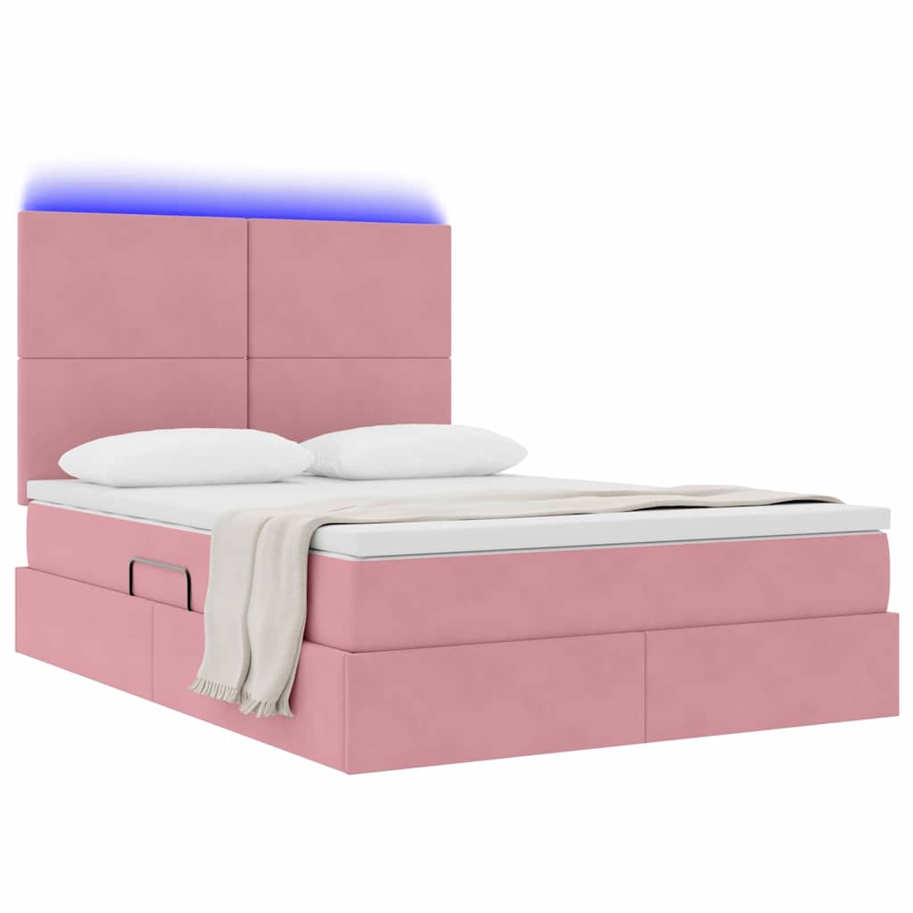 Lit avec rangement et LED avec LED Rose 140 x 190 cm Velours - XIOS