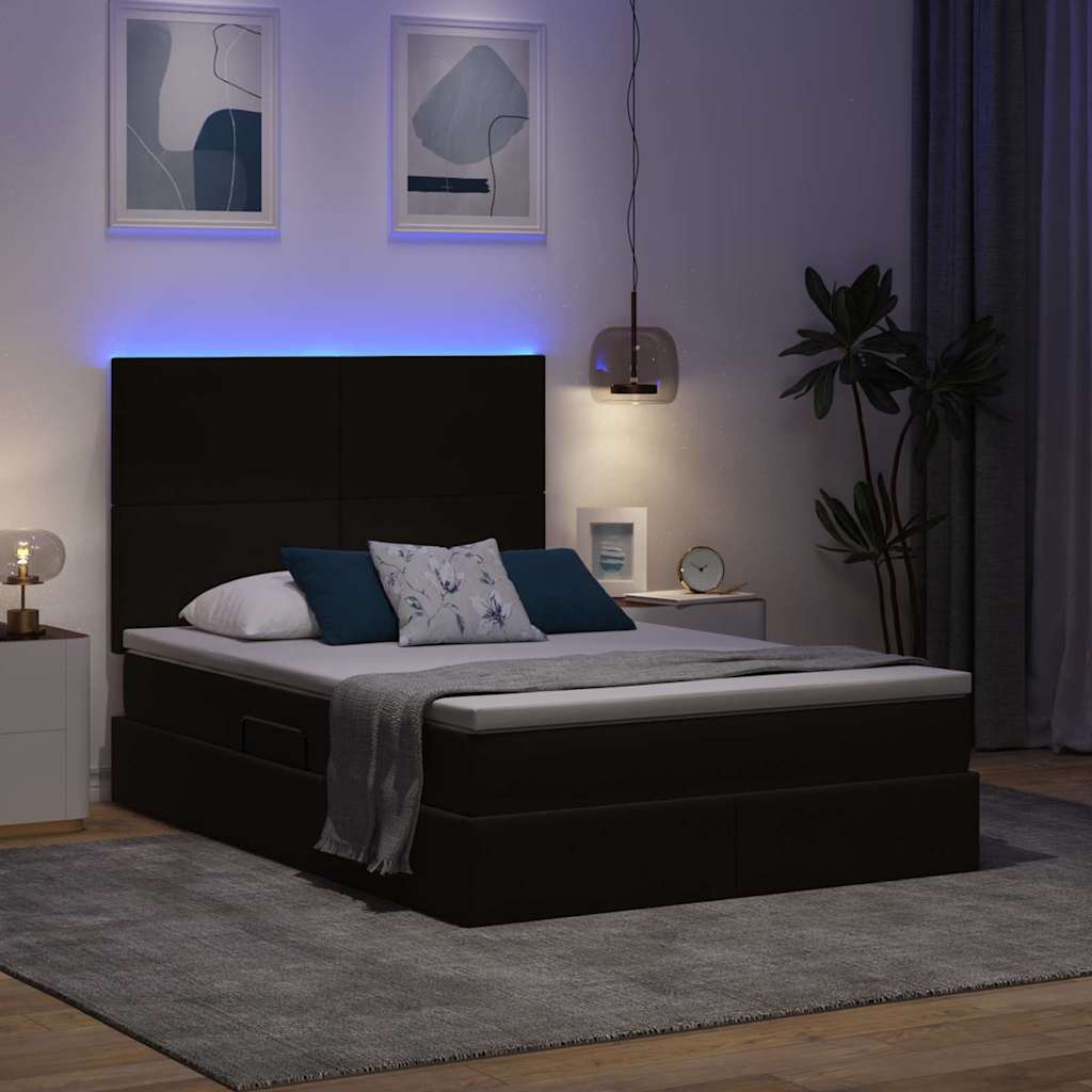 Lit avec rangement et LED Noir 140 x 200 cm Velours - XIOS