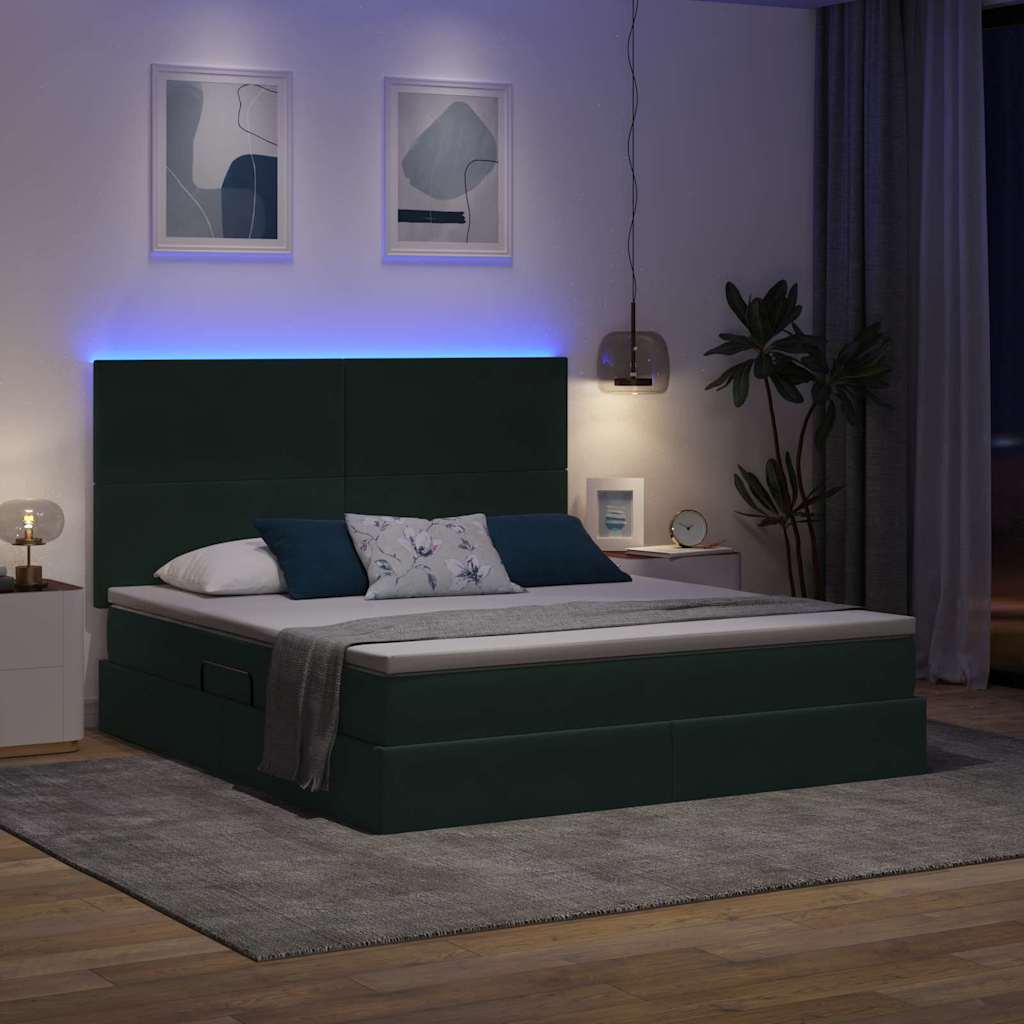 Lit avec rangement et LED Vert foncé 160 x 200 cm Velours - XIOS