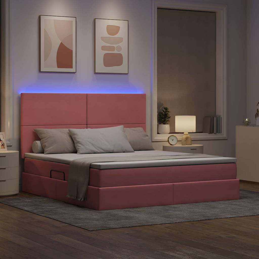 Lit avec rangement et LED avec LED Rose 180 x 200 cm Velours - XIOS
