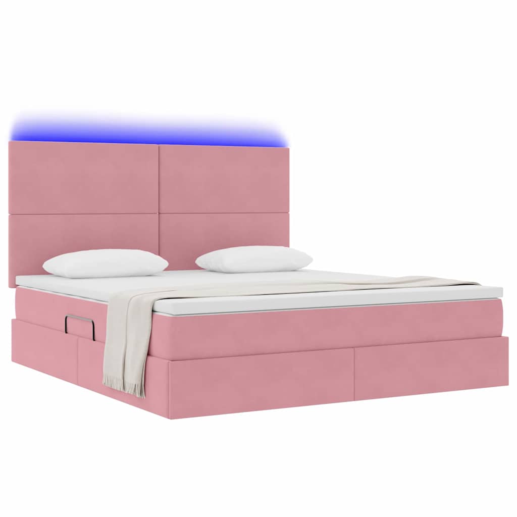 Lit avec rangement et LED avec LED Rose 180 x 200 cm Velours - XIOS