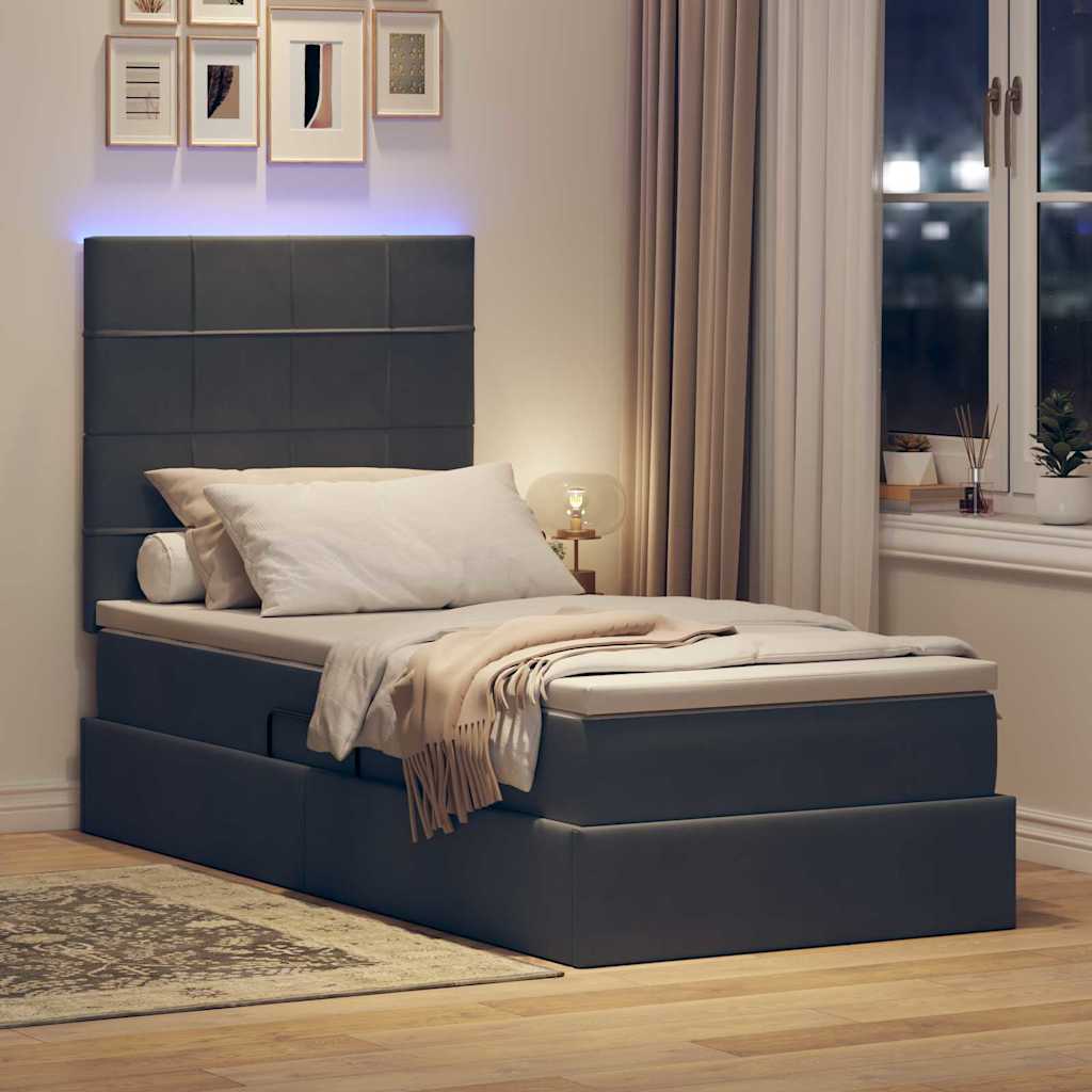 Lit avec rangement et LED Gris foncé 90 x 190 cm Velours - XIOS