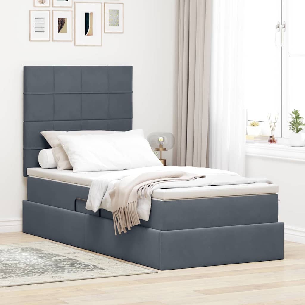 Lit avec rangement et LED Gris foncé 90 x 190 cm Velours - XIOS