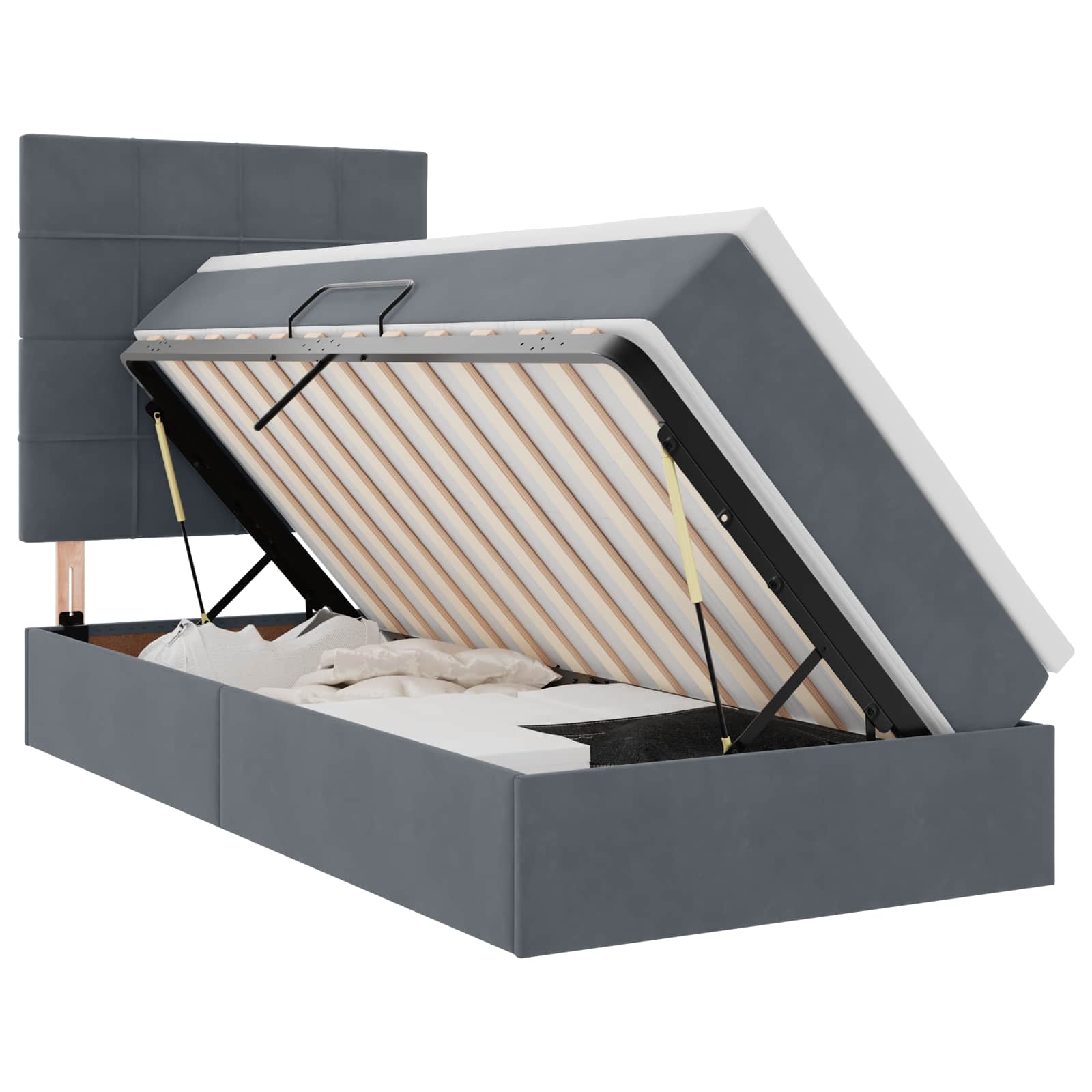Lit avec rangement et LED Gris foncé 90 x 190 cm Velours - XIOS