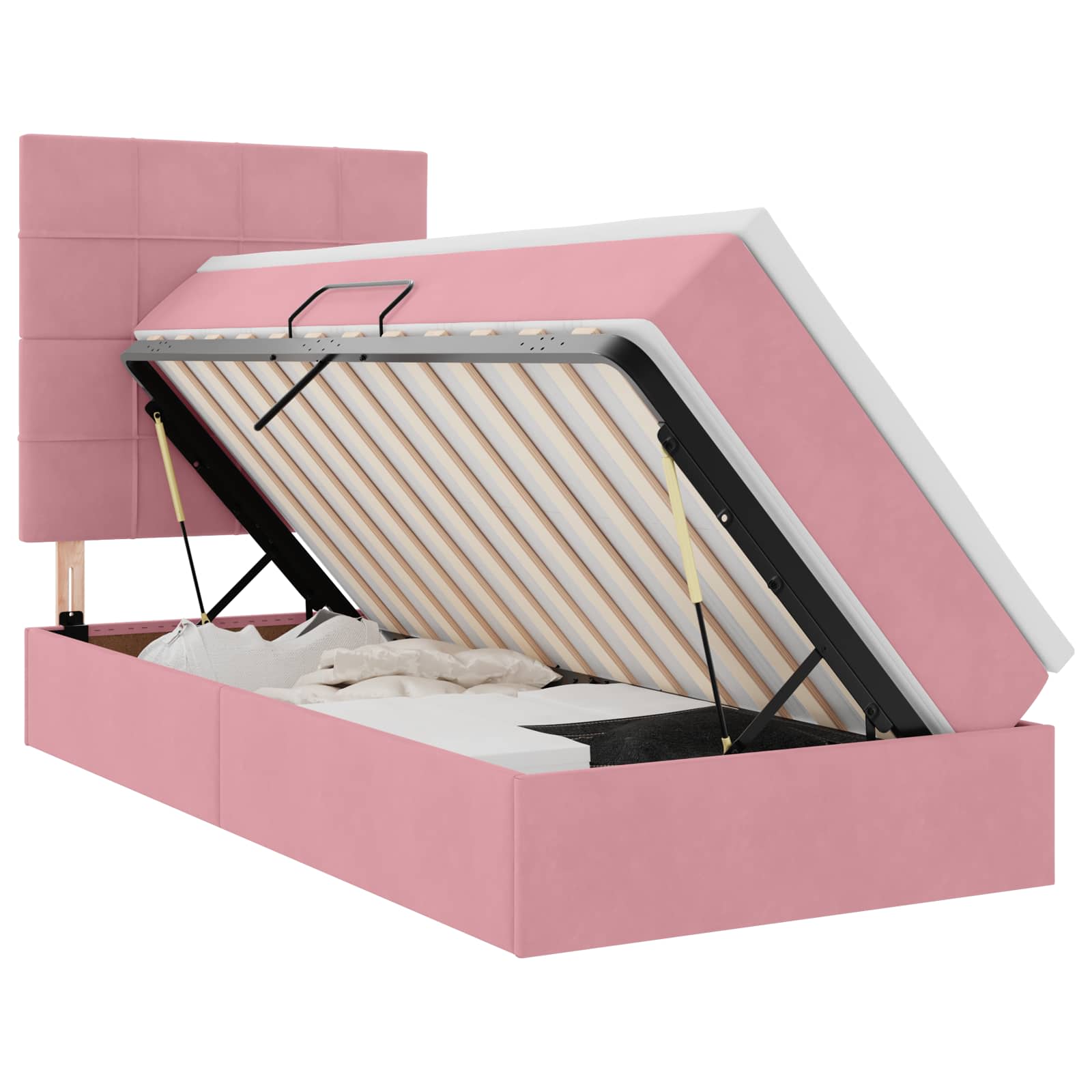 Lit de rangement LED avec matelas Rose 90 x 190 cm Velours