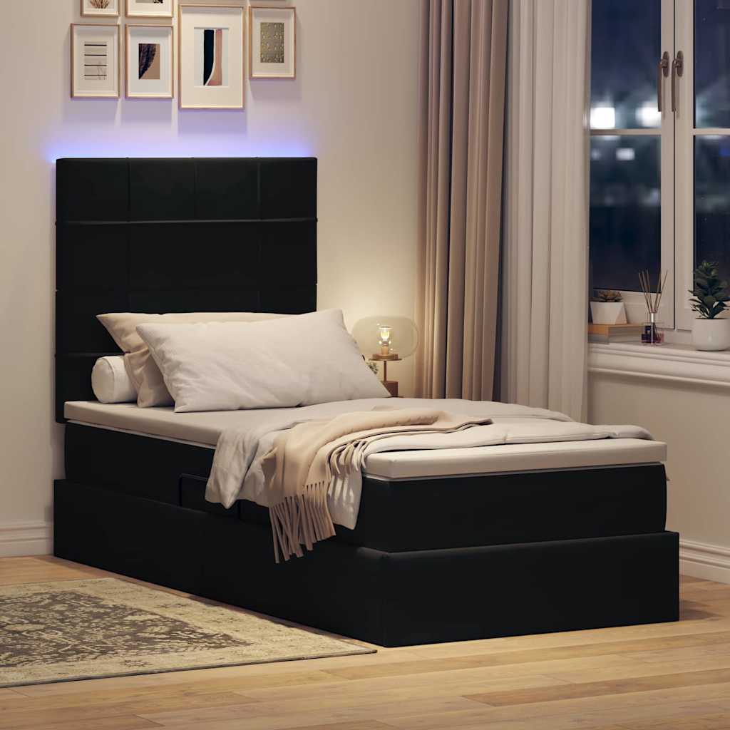 Lit de rangement LED avec matelas Noir 90 x 200 cm Velours