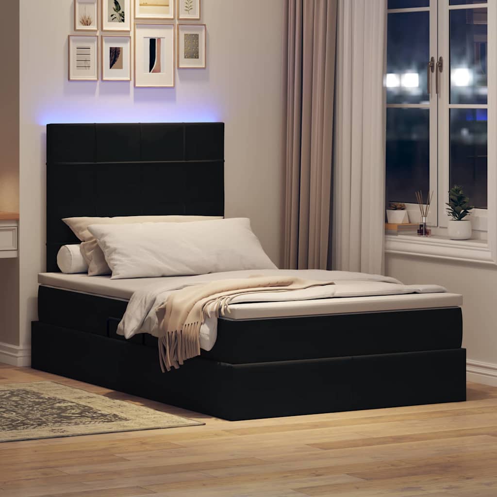 Lit avec rangement et LED avec LED Noir 120 x 200 cm Velours - XIOS