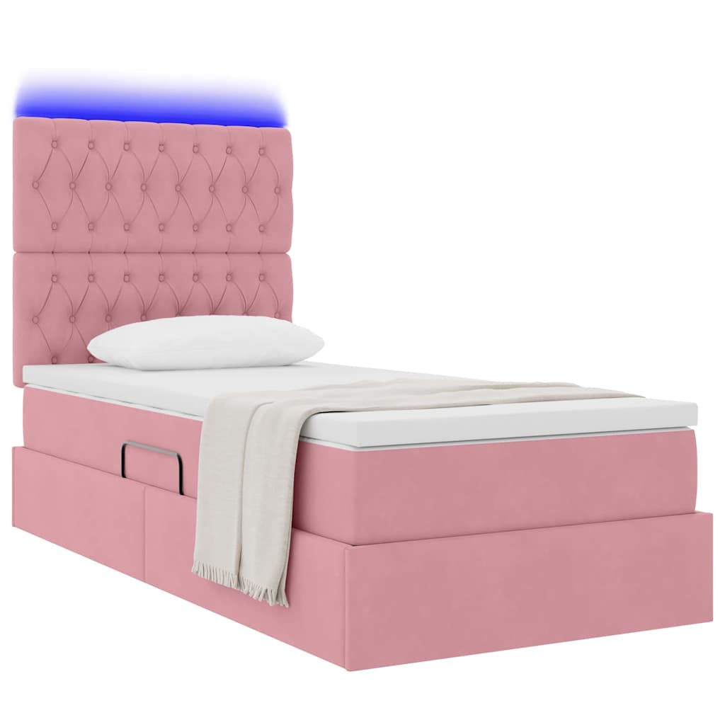 Lit de rangement LED avec matelas Rose 90 x 190 cm Velours