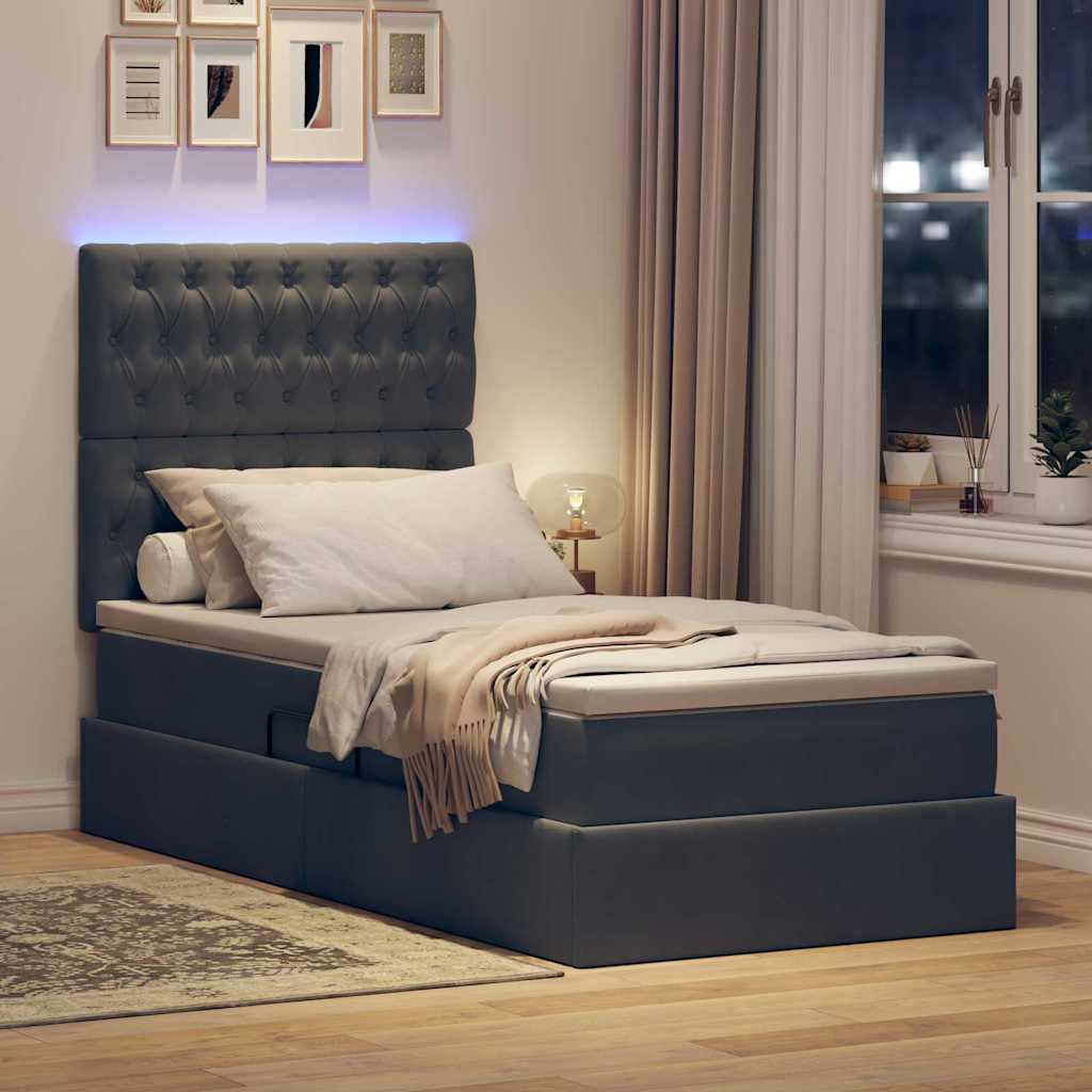 Lit de rangement LED avec matelas Gris foncé 100 x 200 cm - XIOS