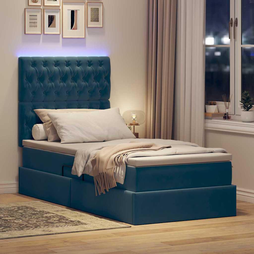 Lit de rangement LED avec matelas Bleu foncé 100 x 200 cm - XIOS
