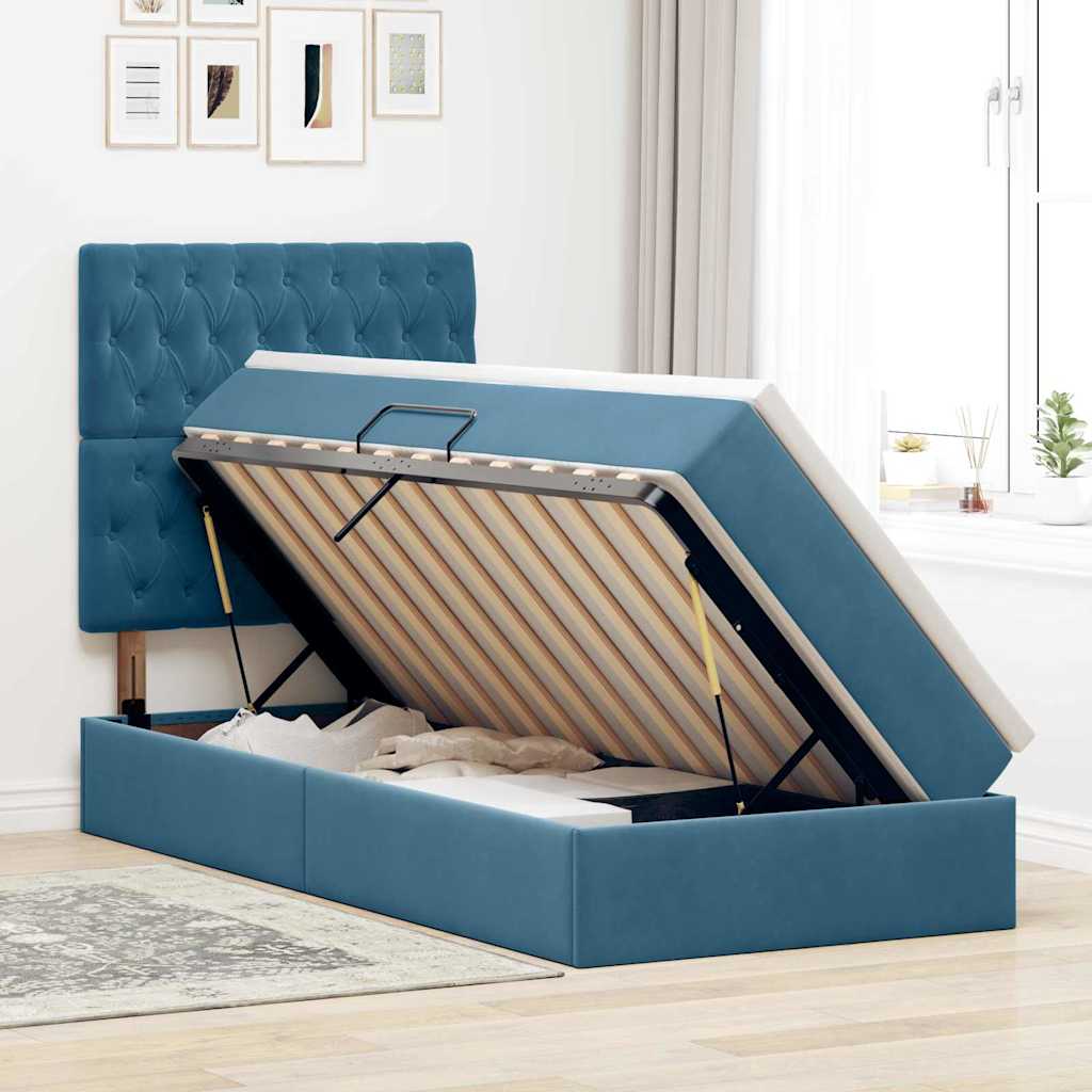 Lit de rangement LED avec matelas Bleu foncé 100 x 200 cm - XIOS