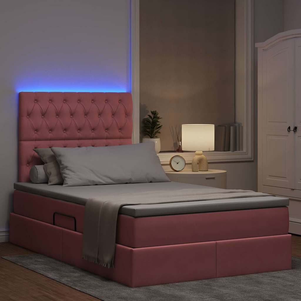 Lit avec rangement et LED Rose 120 x 190 cm Velours - XIOS