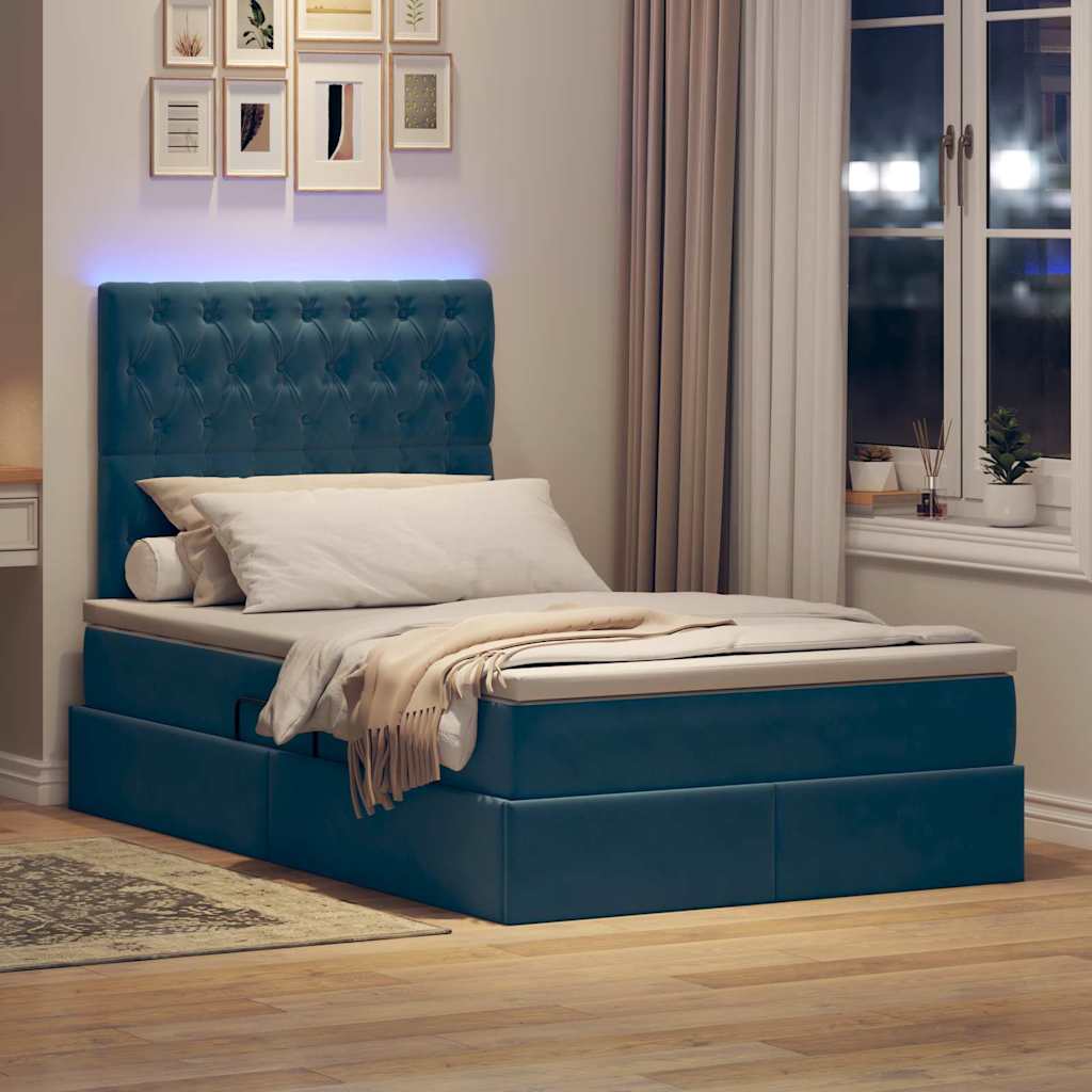 Lit avec rangement et LED Bleu foncé 120 x 200 cm Velours - XIOS