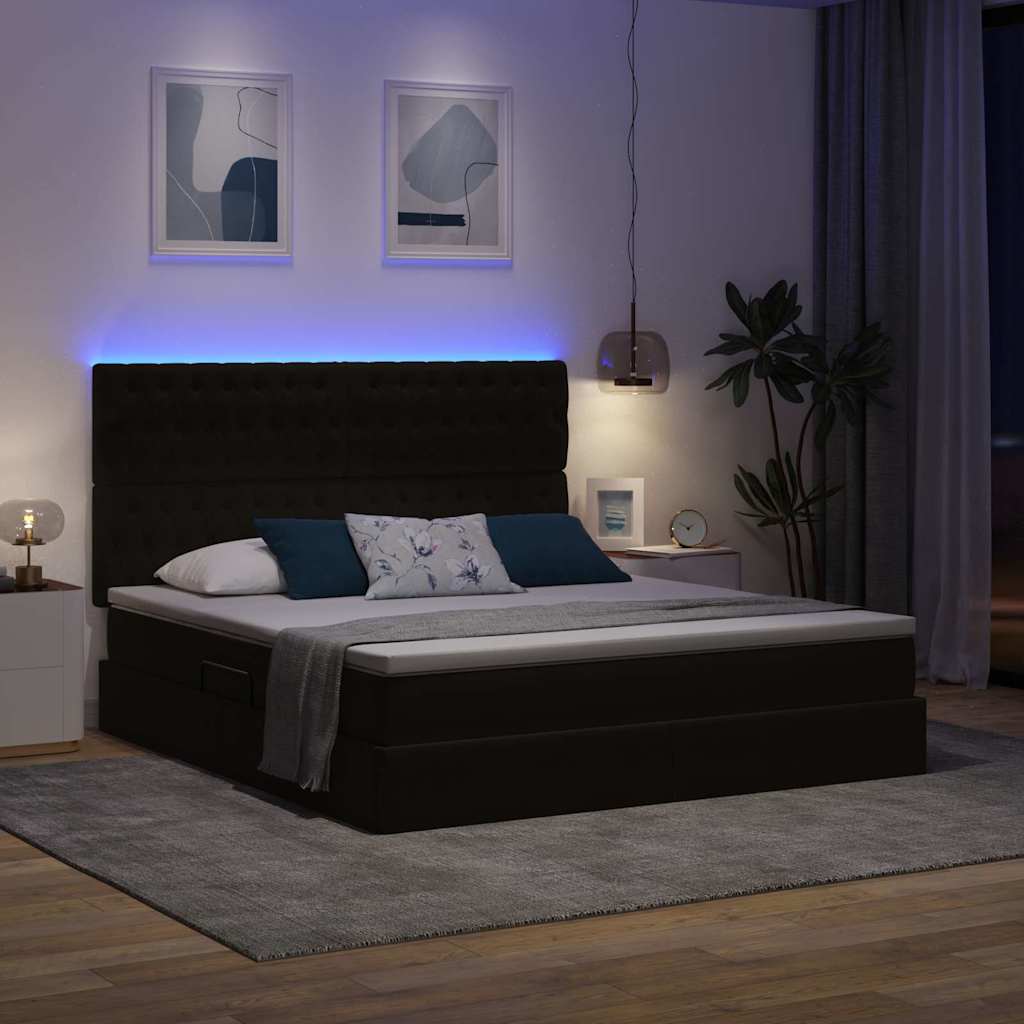 Lit avec rangement et LED avec LED Noir 160 x 200 cm Velours - XIOS