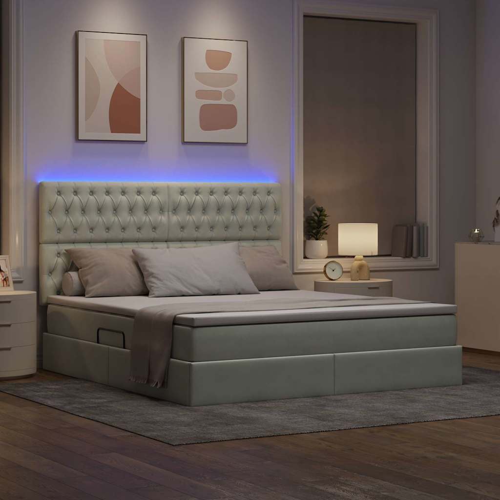 Lit avec rangement et LED Gris clair 180 x 200 cm Velours - XIOS