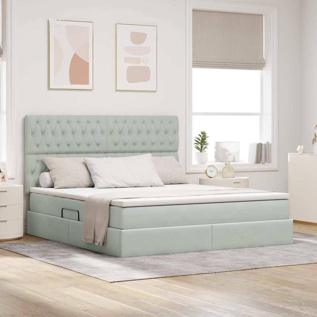 Lit avec rangement et LED Gris clair 180 x 200 cm Velours - XIOS
