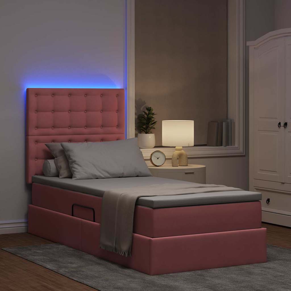 Lit de rangement LED avec matelas Rose 90 x 190 cm Velours