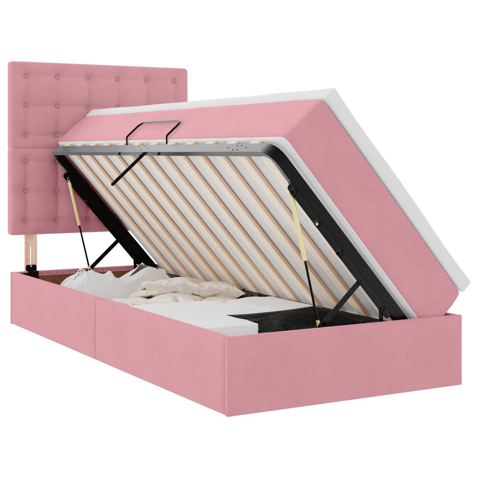 Lit de rangement LED avec matelas Rose 90 x 190 cm Velours