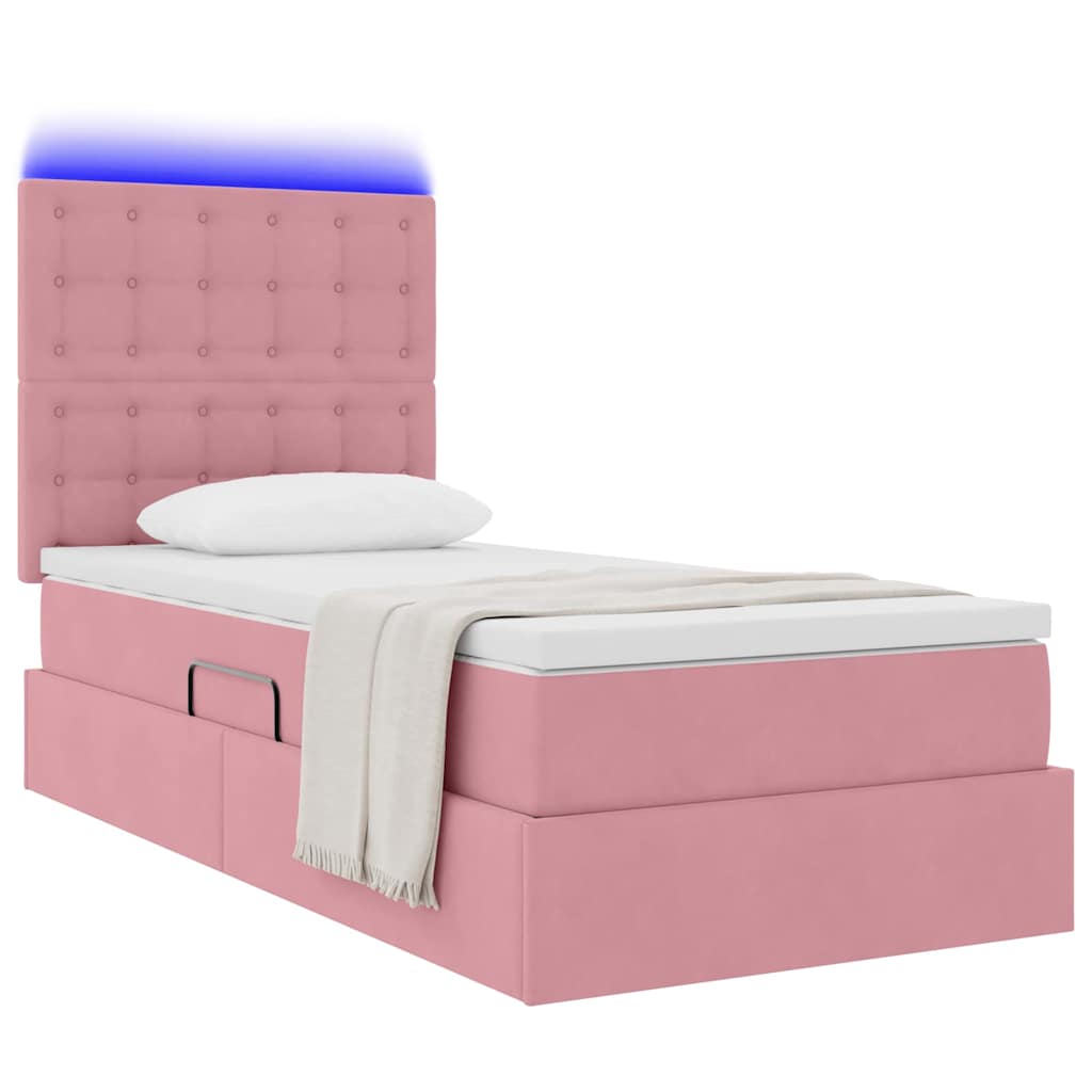 Lit de rangement LED avec matelas Rose 90 x 190 cm Velours