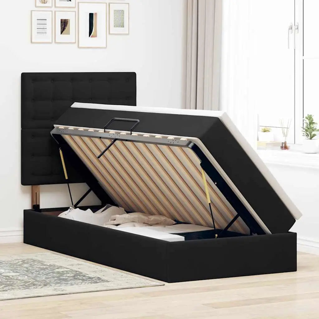 Lit de rangement LED avec matelas Noir 90 x 200 cm Velours - XIOS