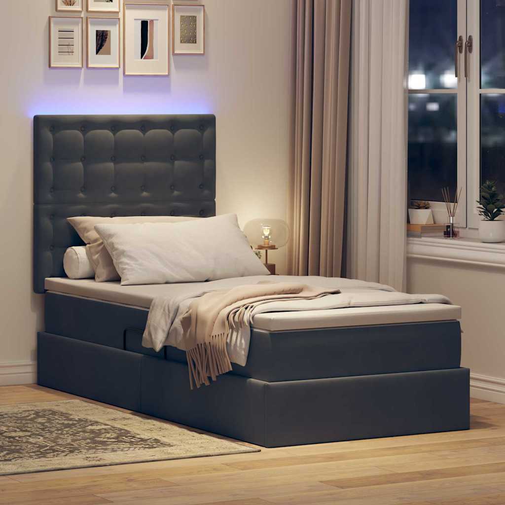 Lit avec rangement et LED Gris foncé 100 x 200 cm Velours - XIOS