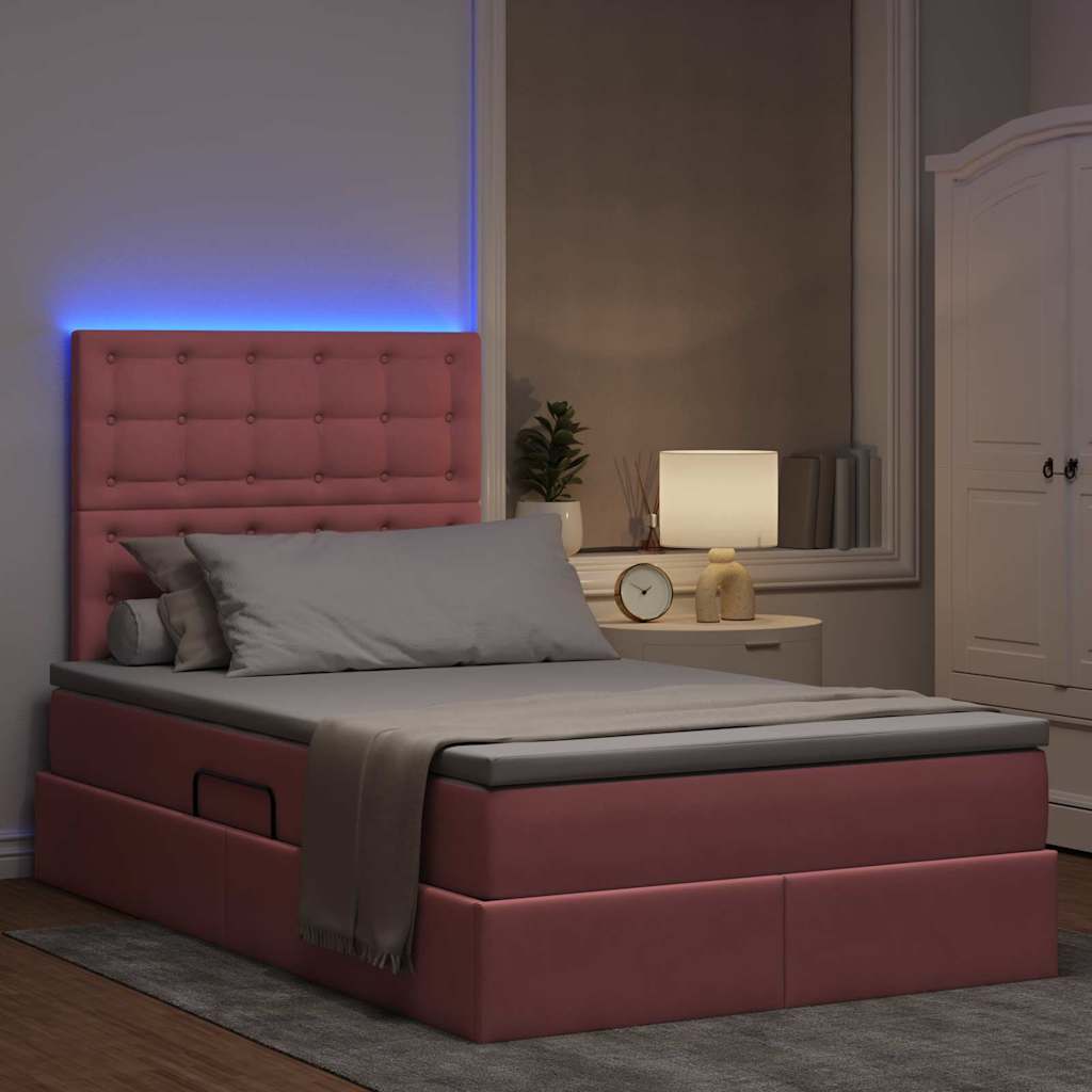 Lit avec rangement et LED Rose 120 x 190 cm Velours - XIOS