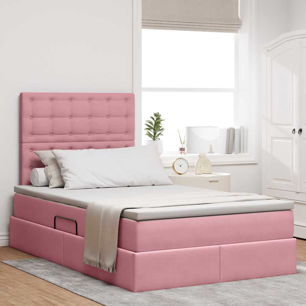 Lit avec rangement et LED avec LED Rose 120 x 200 cm Velours - XIOS