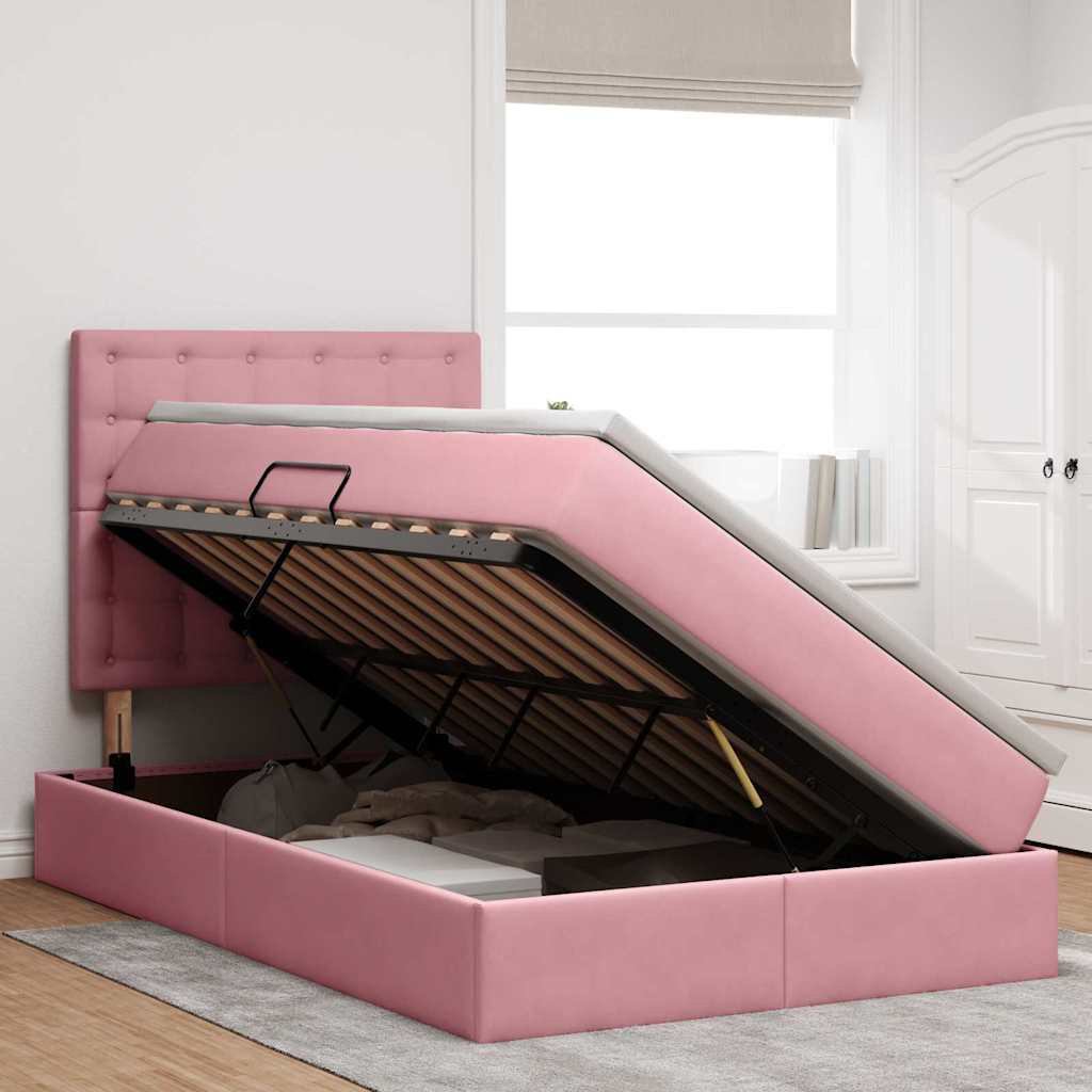 Lit avec rangement et LED avec LED Rose 120 x 200 cm Velours - XIOS