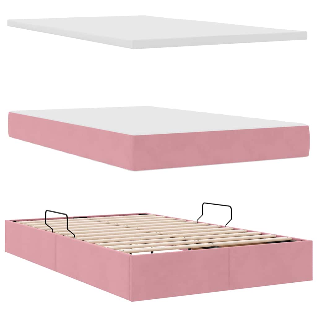 Lit avec rangement et LED avec LED Rose 120 x 200 cm Velours - XIOS