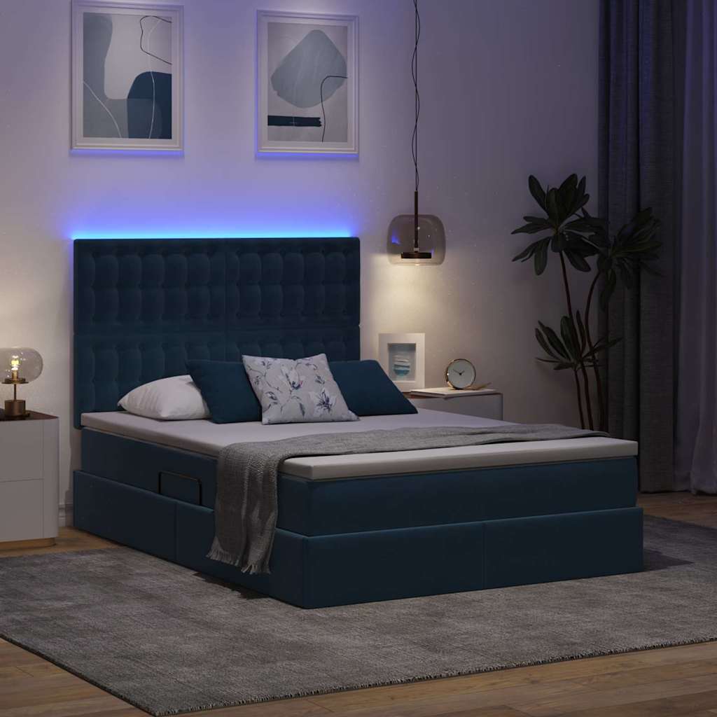 Lit avec rangement et LED Bleu foncé 140 x 200 cm Velours - XIOS