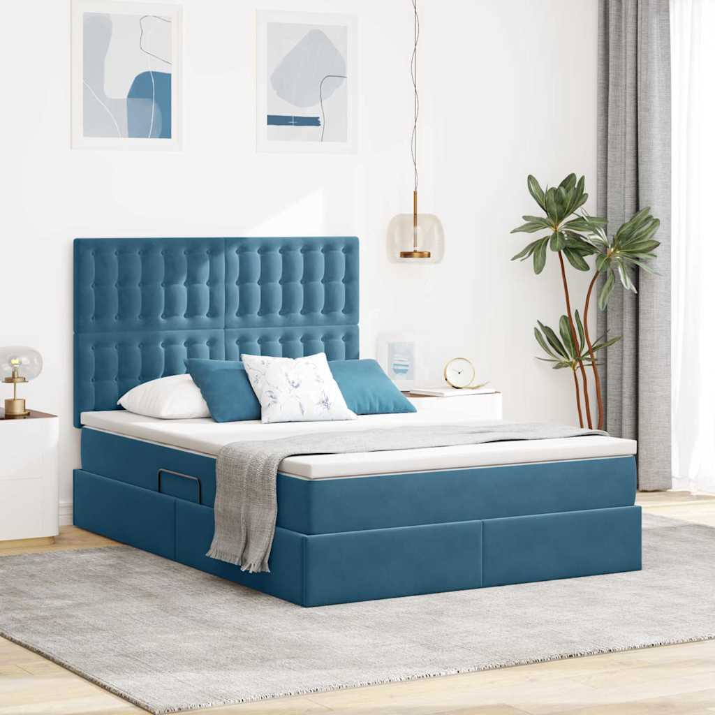 Lit avec rangement et LED Bleu foncé 140 x 200 cm Velours - XIOS